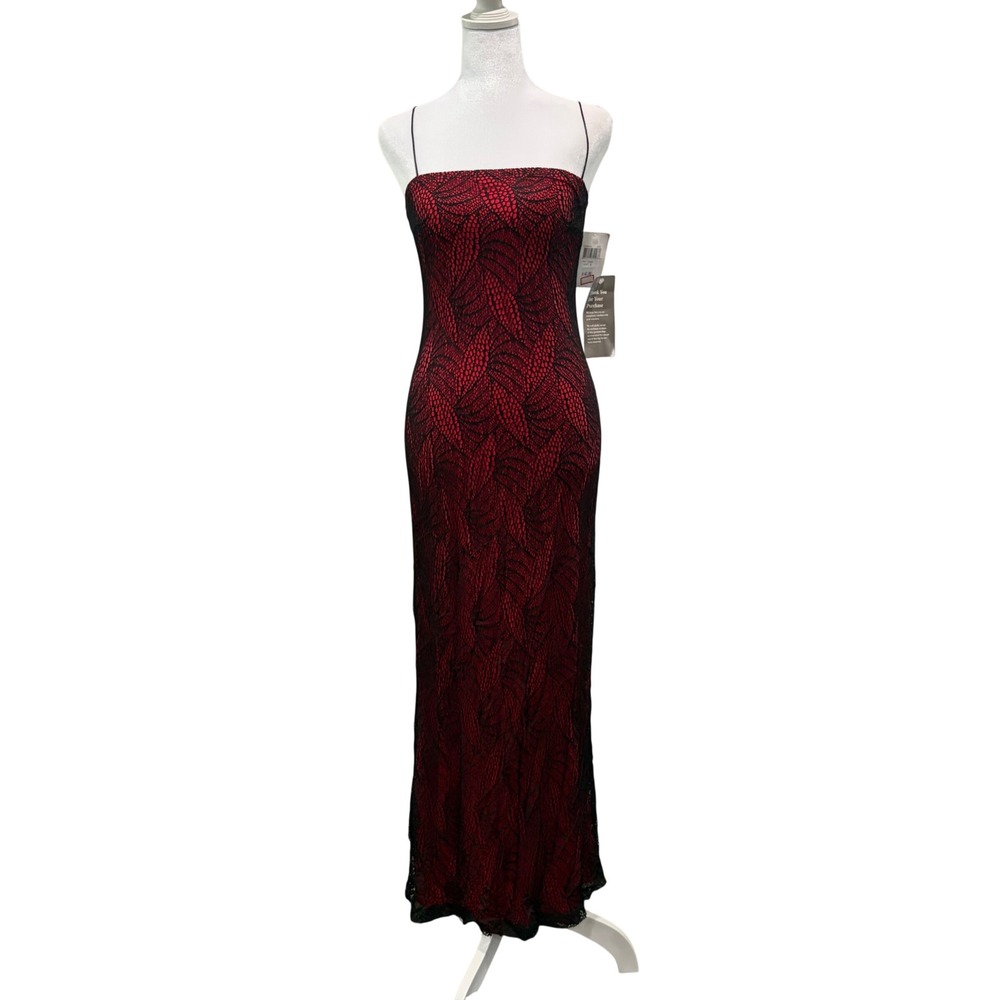 Y2K Rampage Lace Maxi Dress Womens Small Red Black Formal Spaghetti Strap Goth